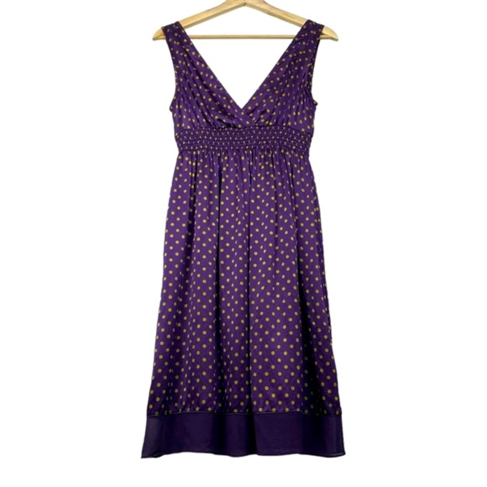 JACOB 100% Silk Polka Dot Midi Dress, Purple/Yellow, Size 7/8 or Medium